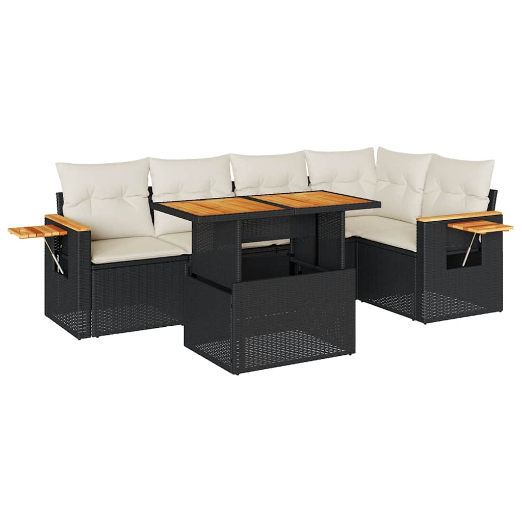 vidaXL Set mobilier grădină perne 6 piese negru poliratan/lemn acacia vidaXL Set mobilier grădină perne 6 piese negru poliratan/lemn acacia