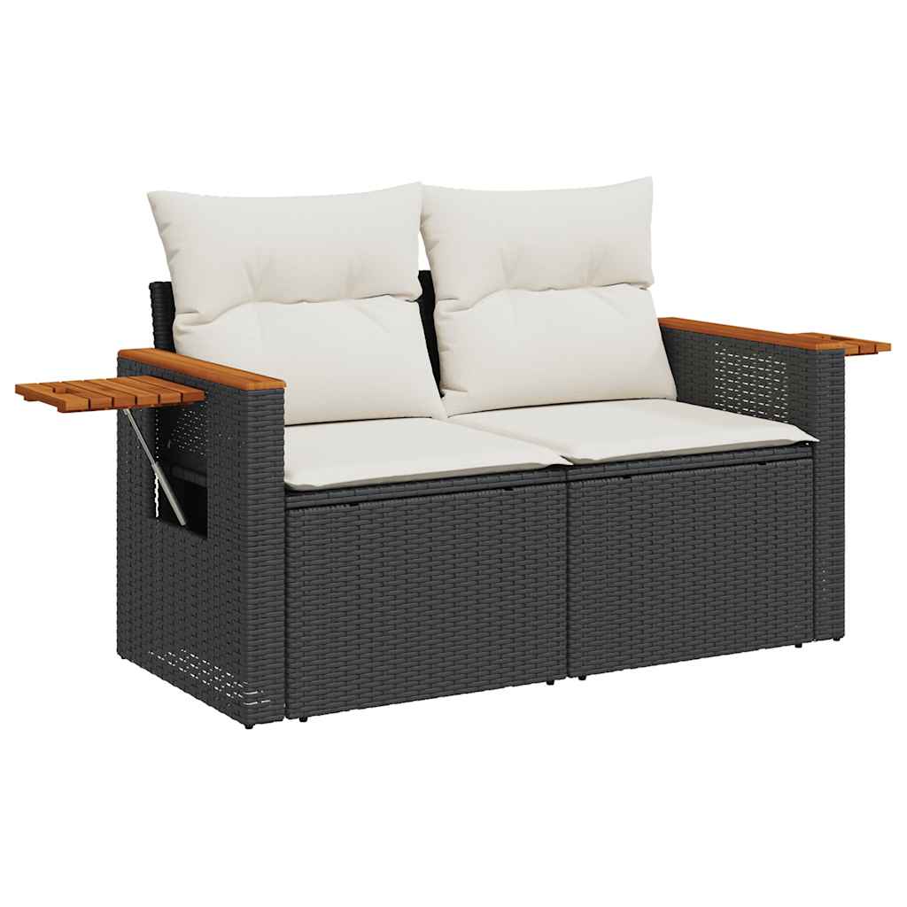 vidaXL Set mobilier grădină perne 9 piese negru poliratan/lemn acacia vidaXL Set mobilier grădină perne 9 piese negru poliratan/lemn acacia