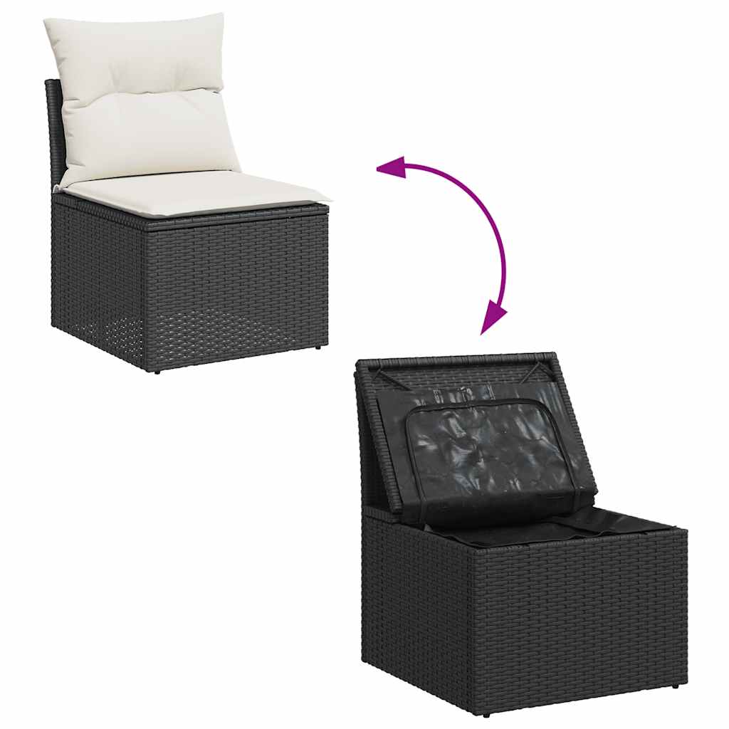 vidaXL Set mobilier grădină perne 9 piese negru poliratan/lemn acacia vidaXL Set mobilier grădină perne 9 piese negru poliratan/lemn acacia