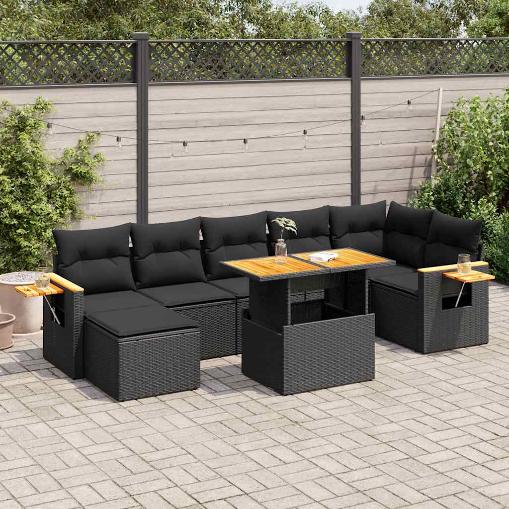 vidaXL Set mobilier grădină perne 8 piese negru, poliratan/lemn acacia vidaXL Set mobilier grădină perne 8 piese negru, poliratan/lemn acacia