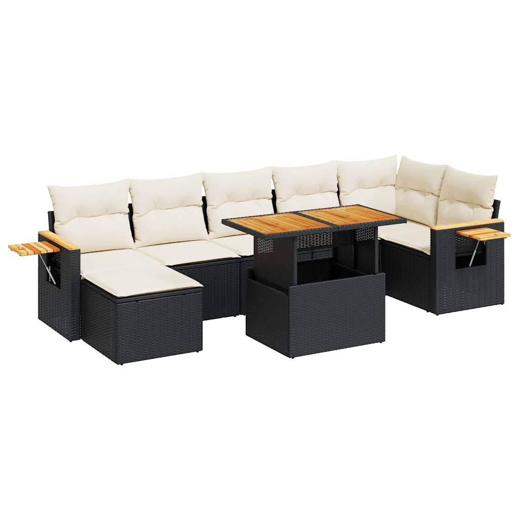 vidaXL Set mobilier grădină perne 8 piese negru, poliratan/lemn acacia vidaXL Set mobilier grădină perne 8 piese negru, poliratan/lemn acacia