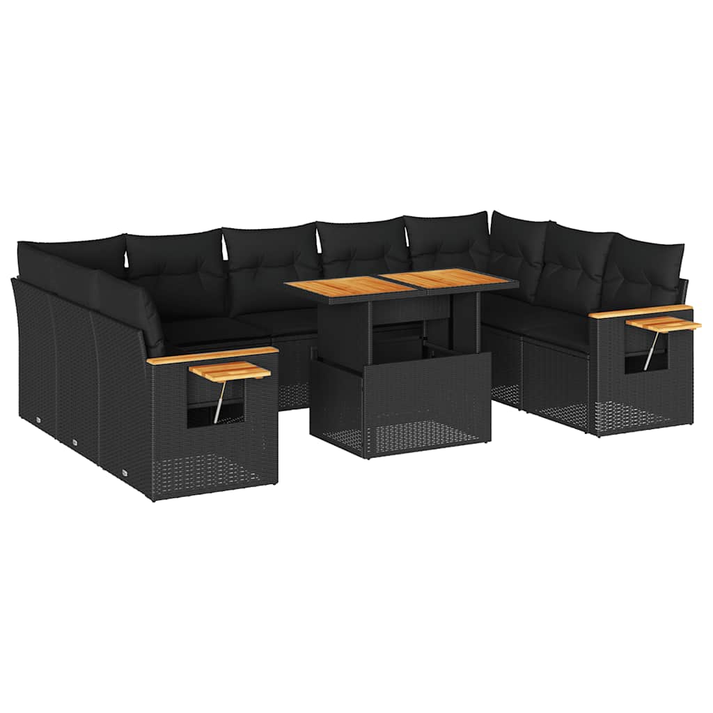 vidaXL Set canapele de grădină cu perne, 10 piese, negru, poliratan