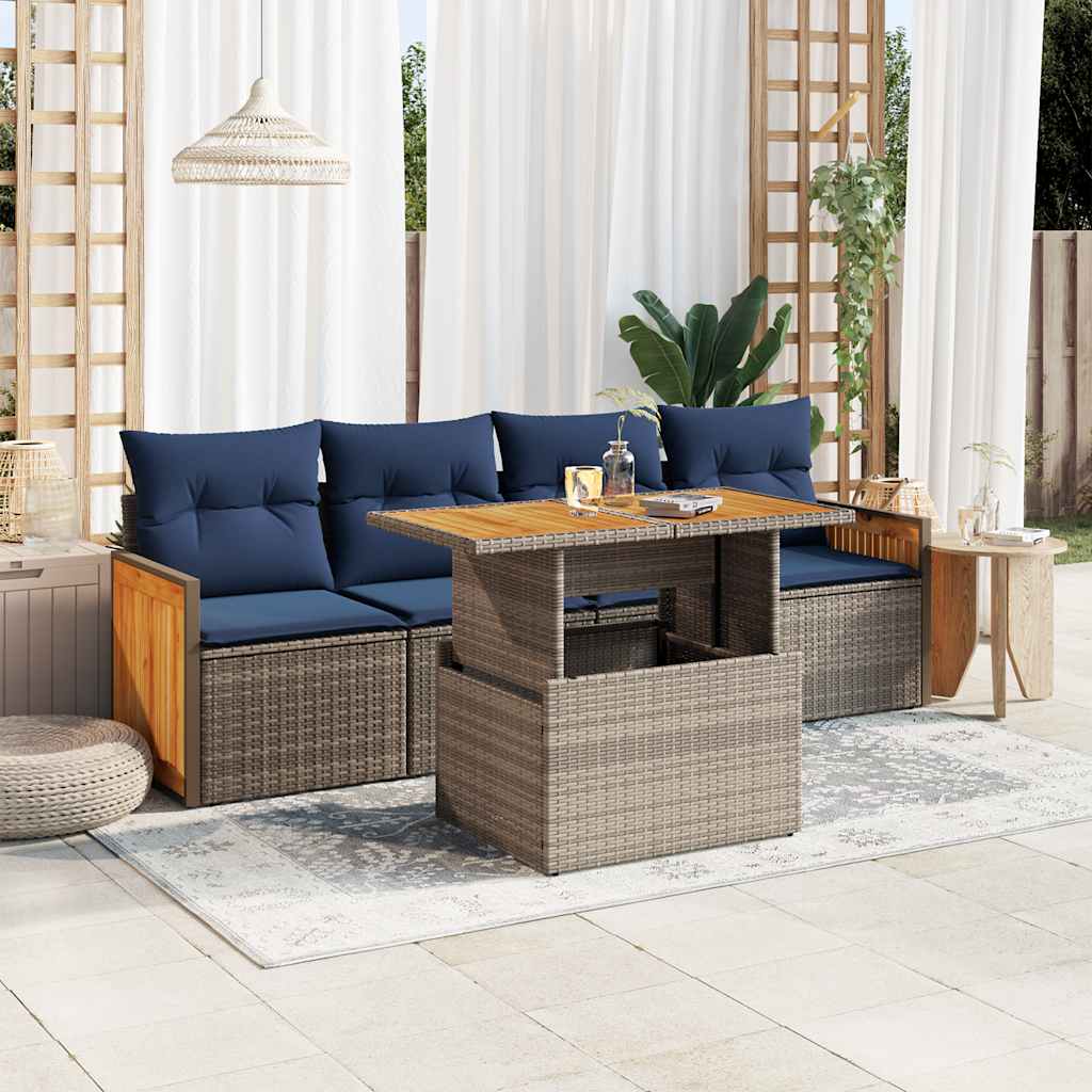 vidaXL Set canapea de grădină cu perne, 5 piese, poliratan/lemn acacia vidaXL Set canapea de grădină cu perne, 5 piese, poliratan/lemn acacia