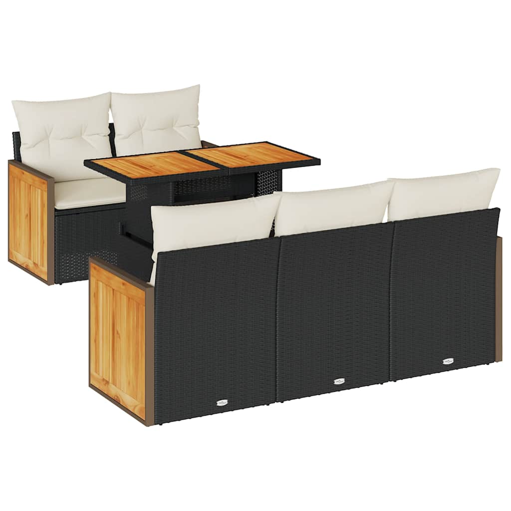 vidaXL Set mobilier grădină perne 6 piese negru poliratan/lemn acacia vidaXL Set mobilier grădină perne 6 piese negru poliratan/lemn acacia