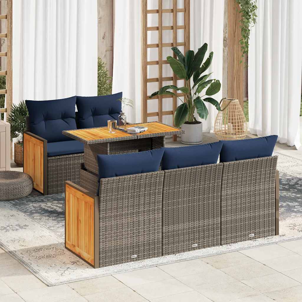 vidaXL Set mobilier grădină cu perne 6 piese gri poliratan/lemn acacia vidaXL Set mobilier grădină cu perne 6 piese gri poliratan/lemn acacia