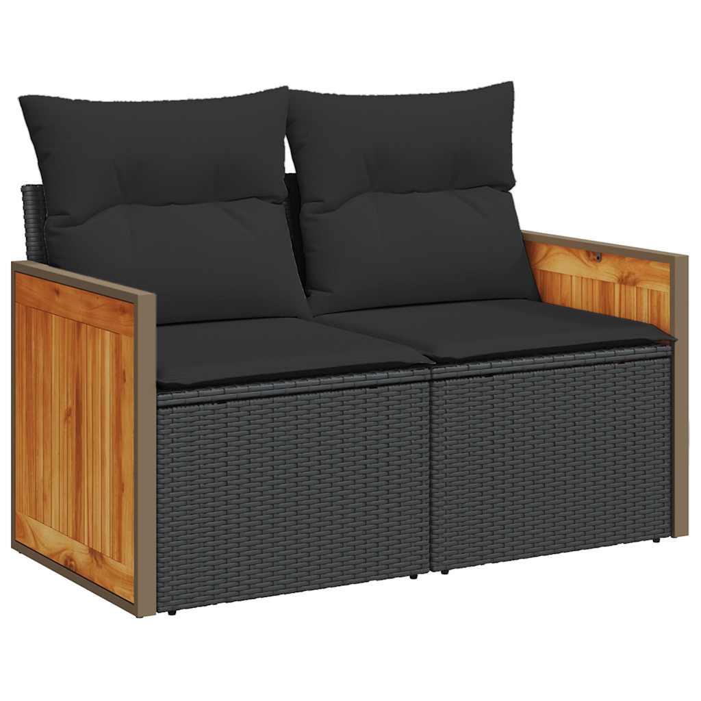 vidaXL Set mobilier grădină perne 9 piese negru poliratan/lemn acacia vidaXL Set mobilier grădină perne 9 piese negru poliratan/lemn acacia