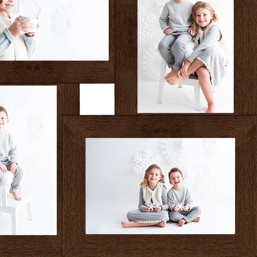 vidaXL Ramă foto colaj, maro închis, 4x (13x18 cm) foto, MDF vidaXL Ramă foto colaj, maro închis, 4x (13x18 cm) foto, MDF