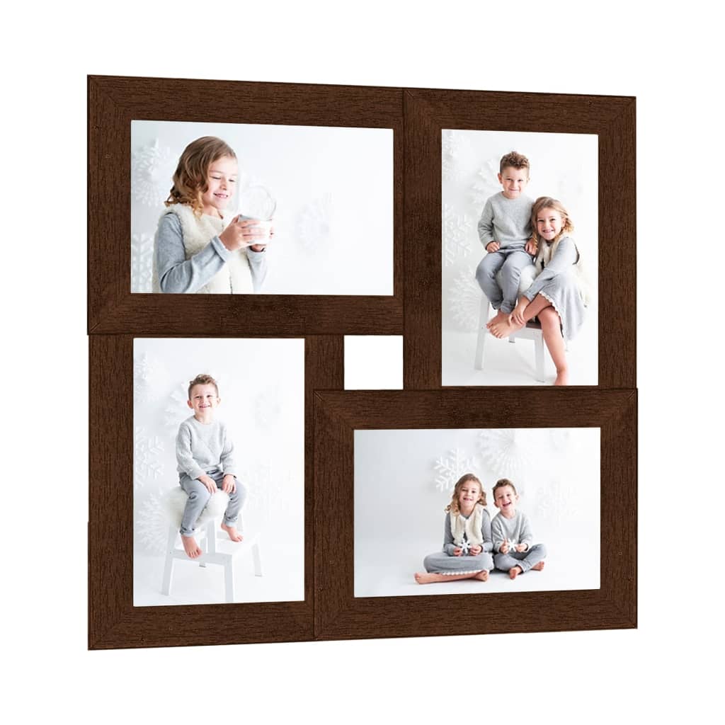 vidaXL Ramă foto colaj, maro închis, 4x (13x18 cm) foto, MDF vidaXL Ramă foto colaj, maro închis, 4x (13x18 cm) foto, MDF