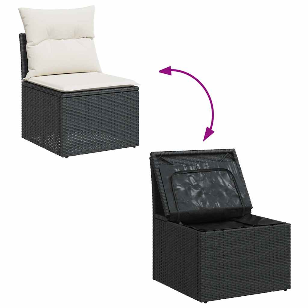 vidaXL Set mobilier grădină perne 6 piese negru poliratan/lemn acacia vidaXL Set mobilier grădină perne 6 piese negru poliratan/lemn acacia