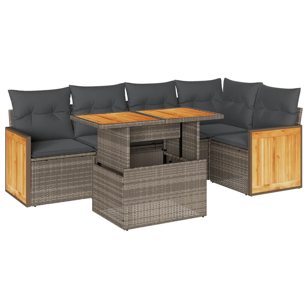vidaXL Set mobilier grădină cu perne 6 piese gri poliratan/lemn acacia