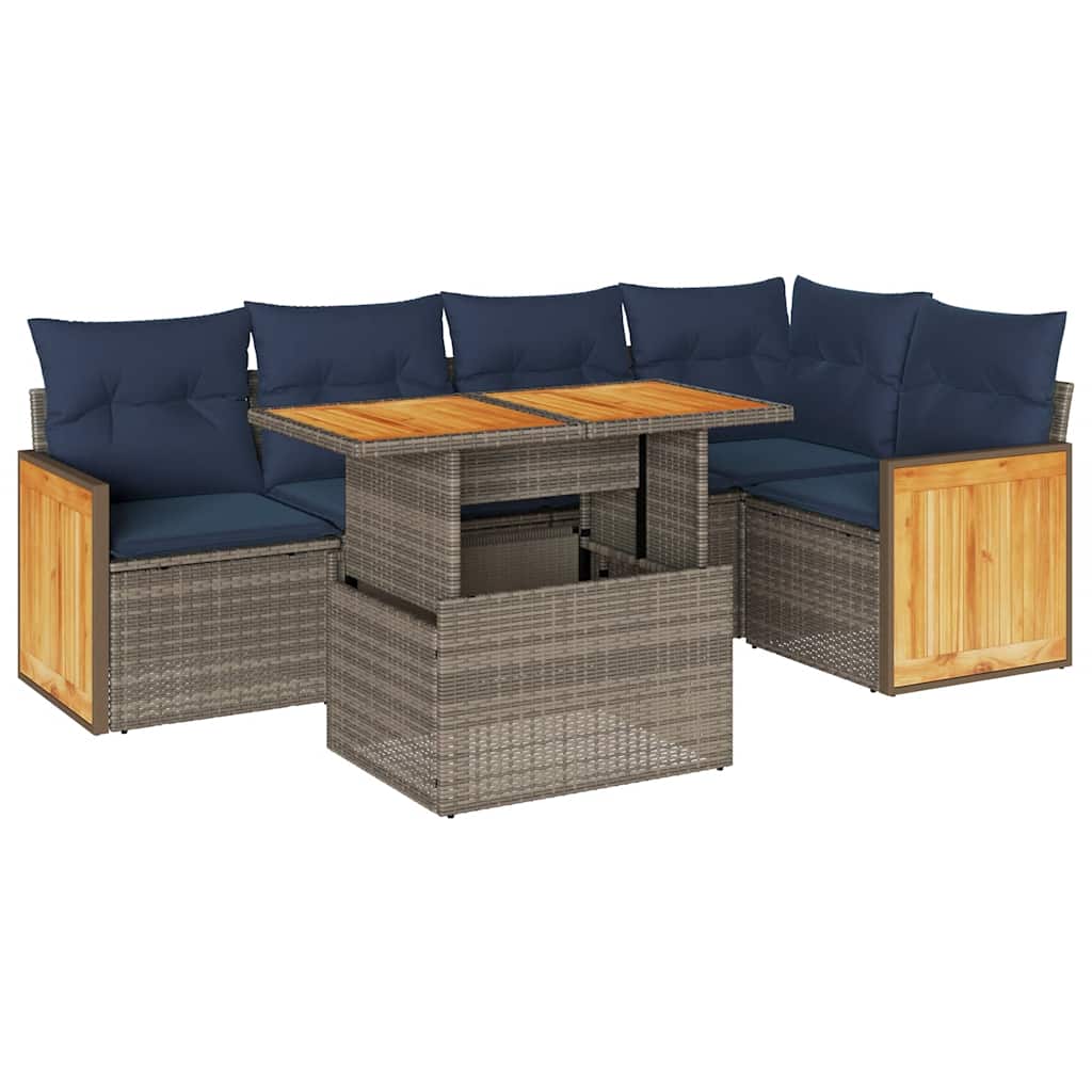 vidaXL Set mobilier grădină cu perne 6 piese gri poliratan/lemn acacia