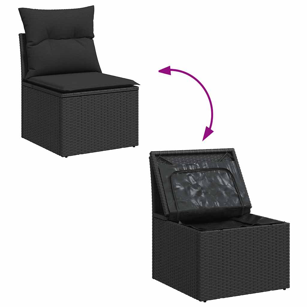 vidaXL Set mobilier grădină perne 9 piese negru poliratan/lemn acacia vidaXL Set mobilier grădină perne 9 piese negru poliratan/lemn acacia