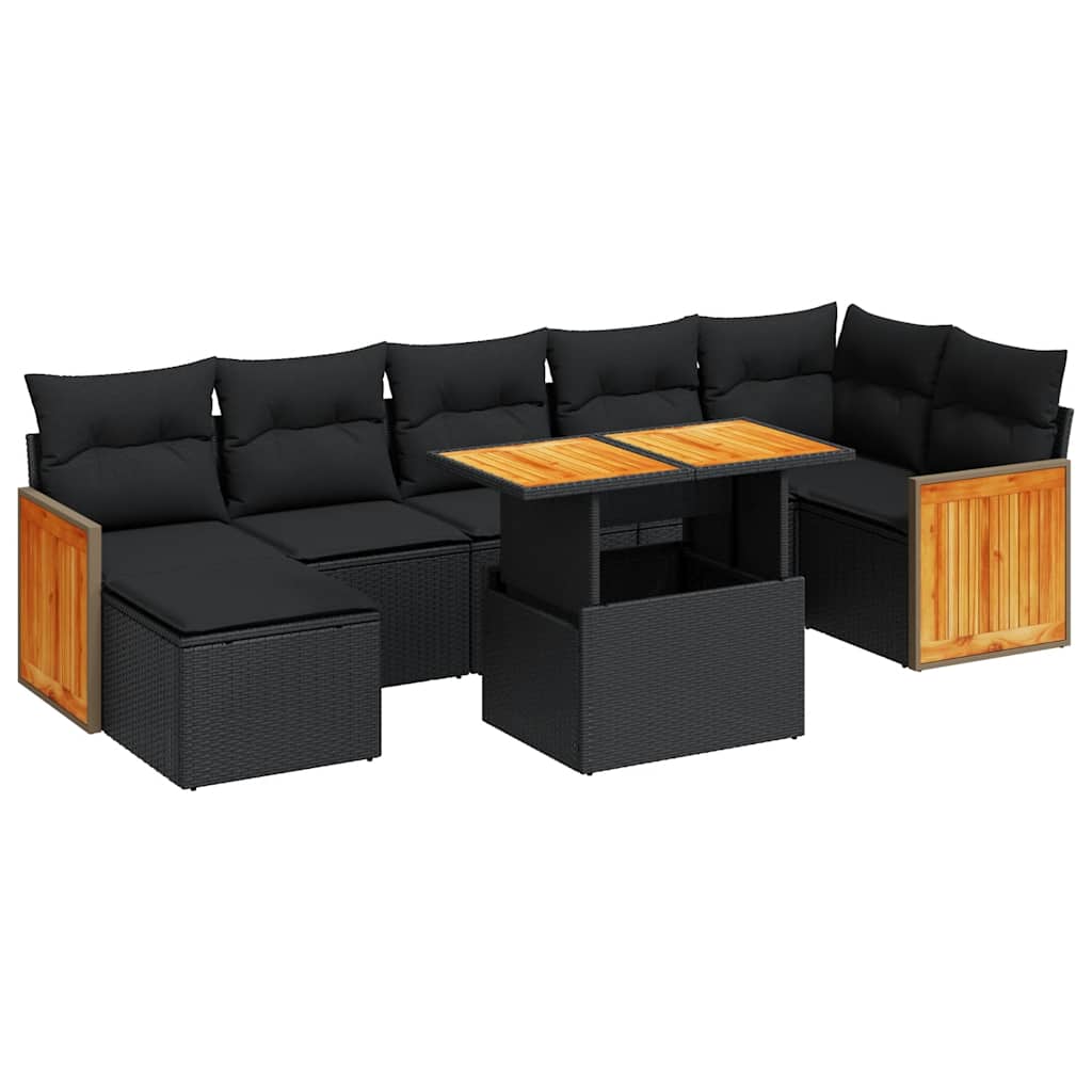 vidaXL Set mobilier grădină perne 8 piese negru, poliratan/lemn acacia vidaXL Set mobilier grădină perne 8 piese negru, poliratan/lemn acacia