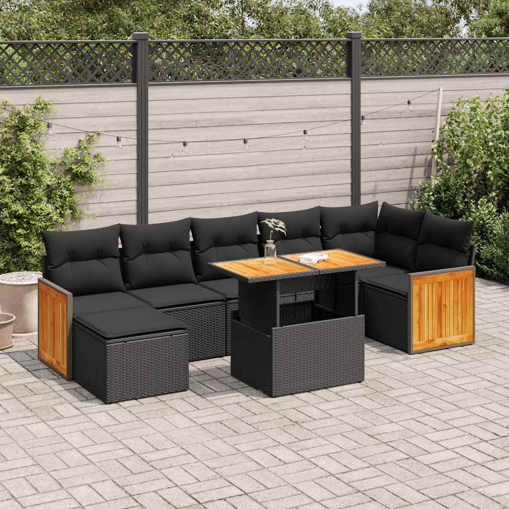 vidaXL Set mobilier grădină perne 8 piese negru, poliratan/lemn acacia vidaXL Set mobilier grădină perne 8 piese negru, poliratan/lemn acacia