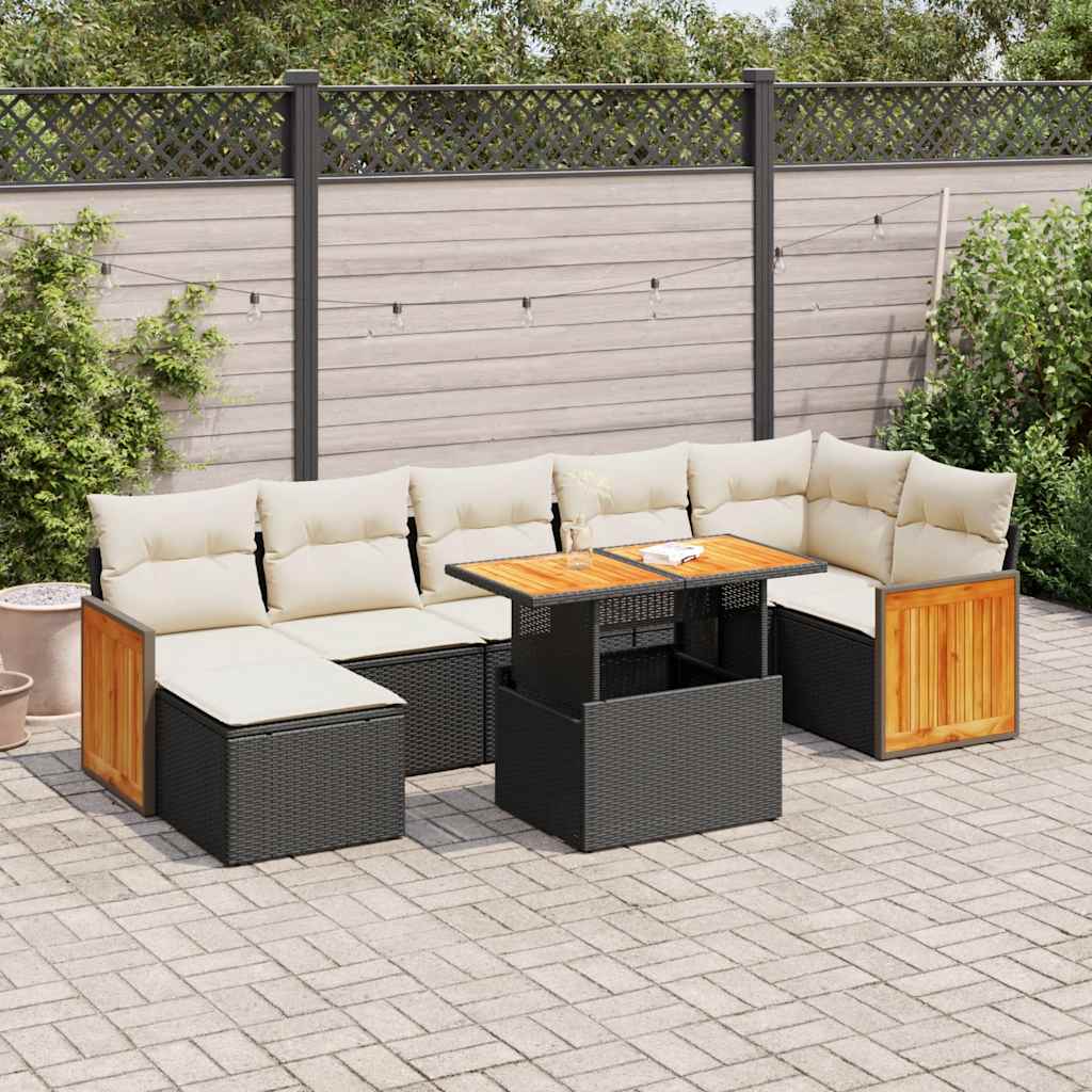 vidaXL Set mobilier grădină perne 8 piese negru, poliratan/lemn acacia vidaXL Set mobilier grădină perne 8 piese negru, poliratan/lemn acacia
