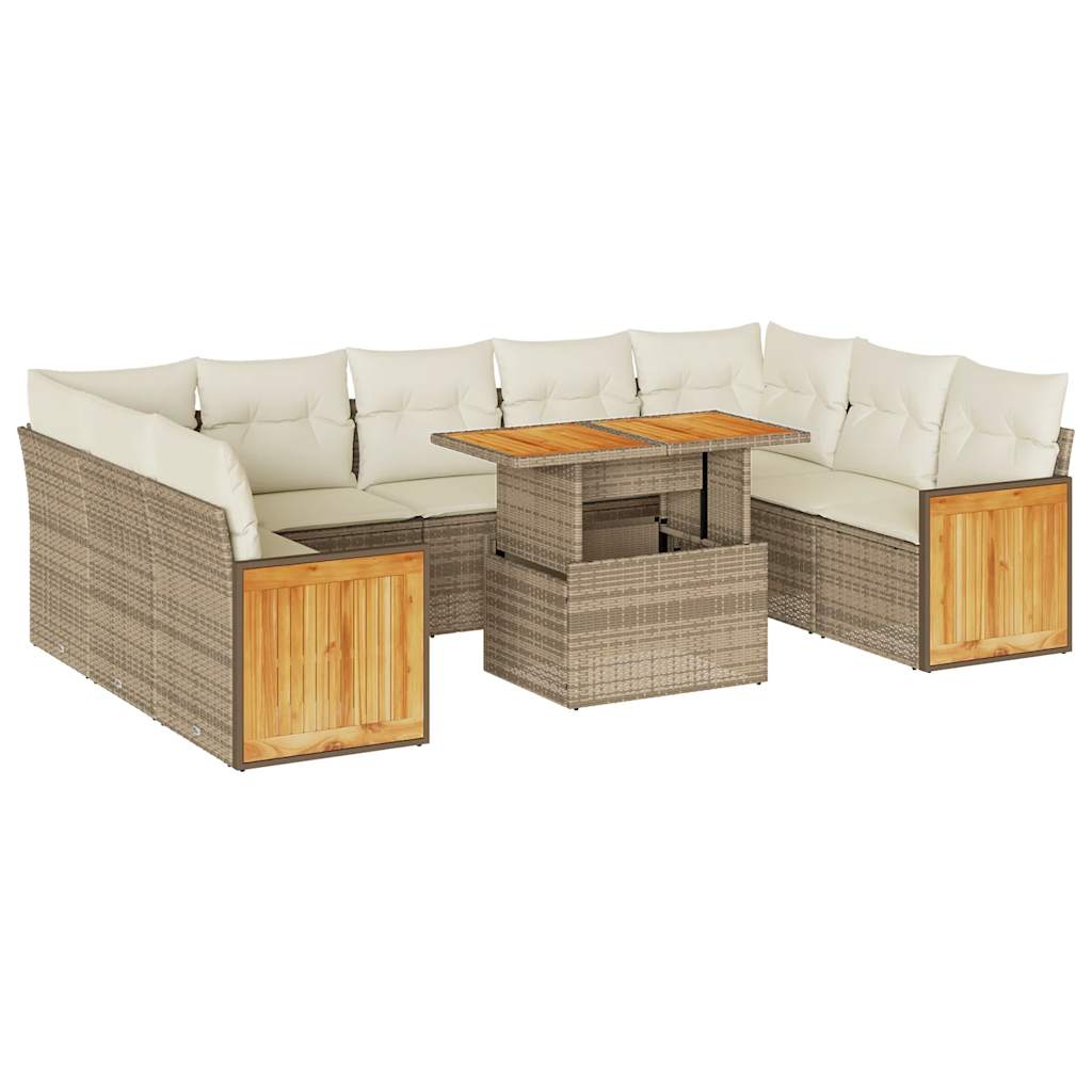vidaXL Set canapele de grădină cu perne, 10 piese, bej, poliratan