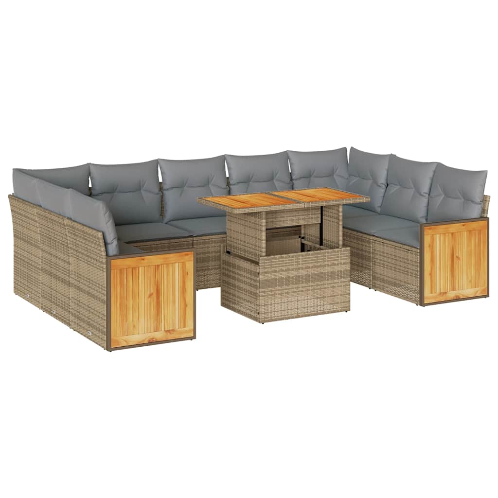 vidaXL Set canapele de grădină cu perne, 10 piese, bej, poliratan