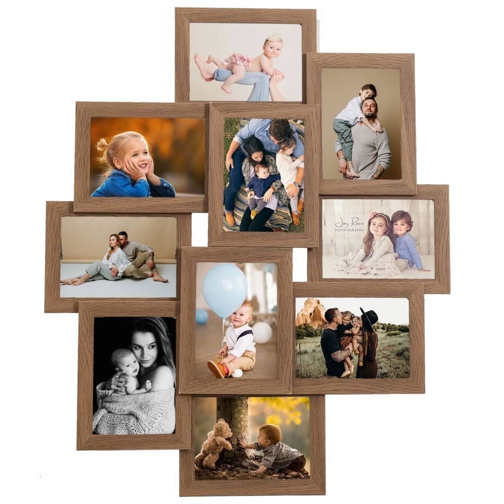 vidaXL Ramă foto colaj maro deschis, pentru 10 foto x (10x15 cm), MDF vidaXL Ramă foto colaj maro deschis, pentru 10 foto x (10x15 cm), MDF
