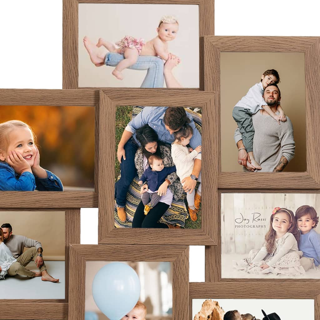 vidaXL Ramă foto colaj maro deschis, pentru 10 foto x (10x15 cm), MDF vidaXL Ramă foto colaj maro deschis, pentru 10 foto x (10x15 cm), MDF