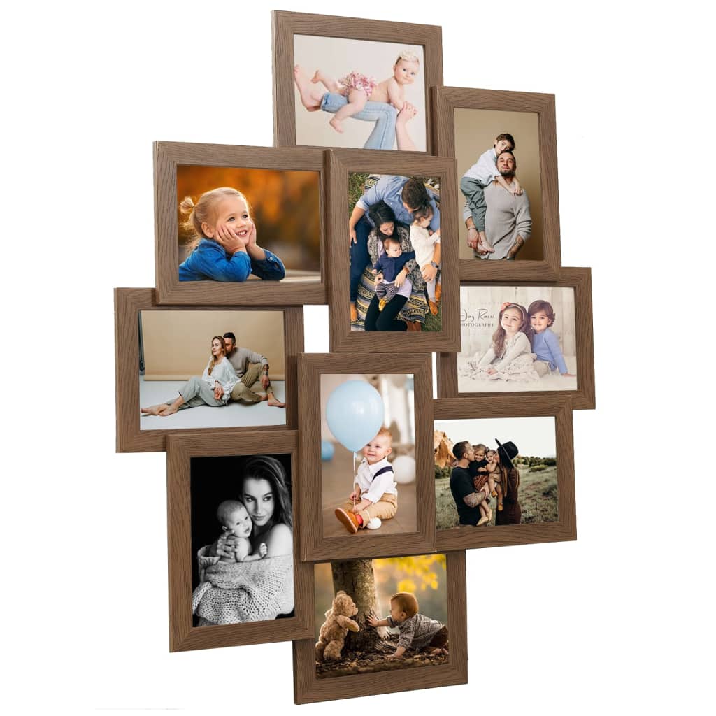 vidaXL Ramă foto colaj maro deschis, pentru 10 foto x (10x15 cm), MDF vidaXL Ramă foto colaj maro deschis, pentru 10 foto x (10x15 cm), MDF