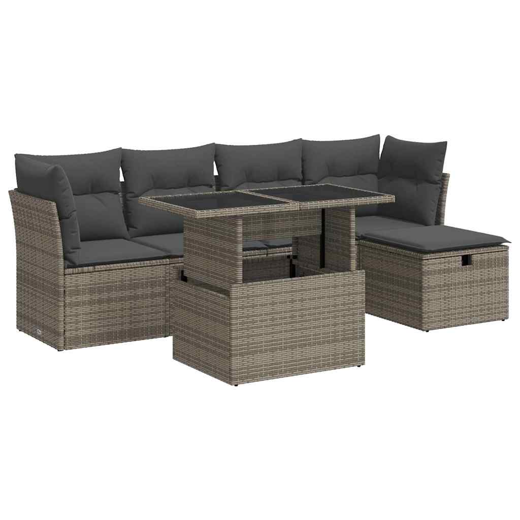 vidaXL Set mobilier grădină cu perne, 6 piese, gri, poliratan vidaXL Set mobilier grădină cu perne, 6 piese, gri, poliratan