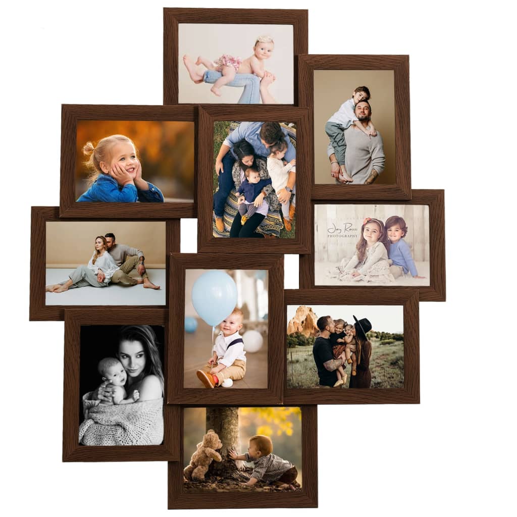 vidaXL Ramă foto colaj, maro închis, 10 x foto (13x18 cm), MDF vidaXL Ramă foto colaj, maro închis, 10 x foto (13x18 cm), MDF