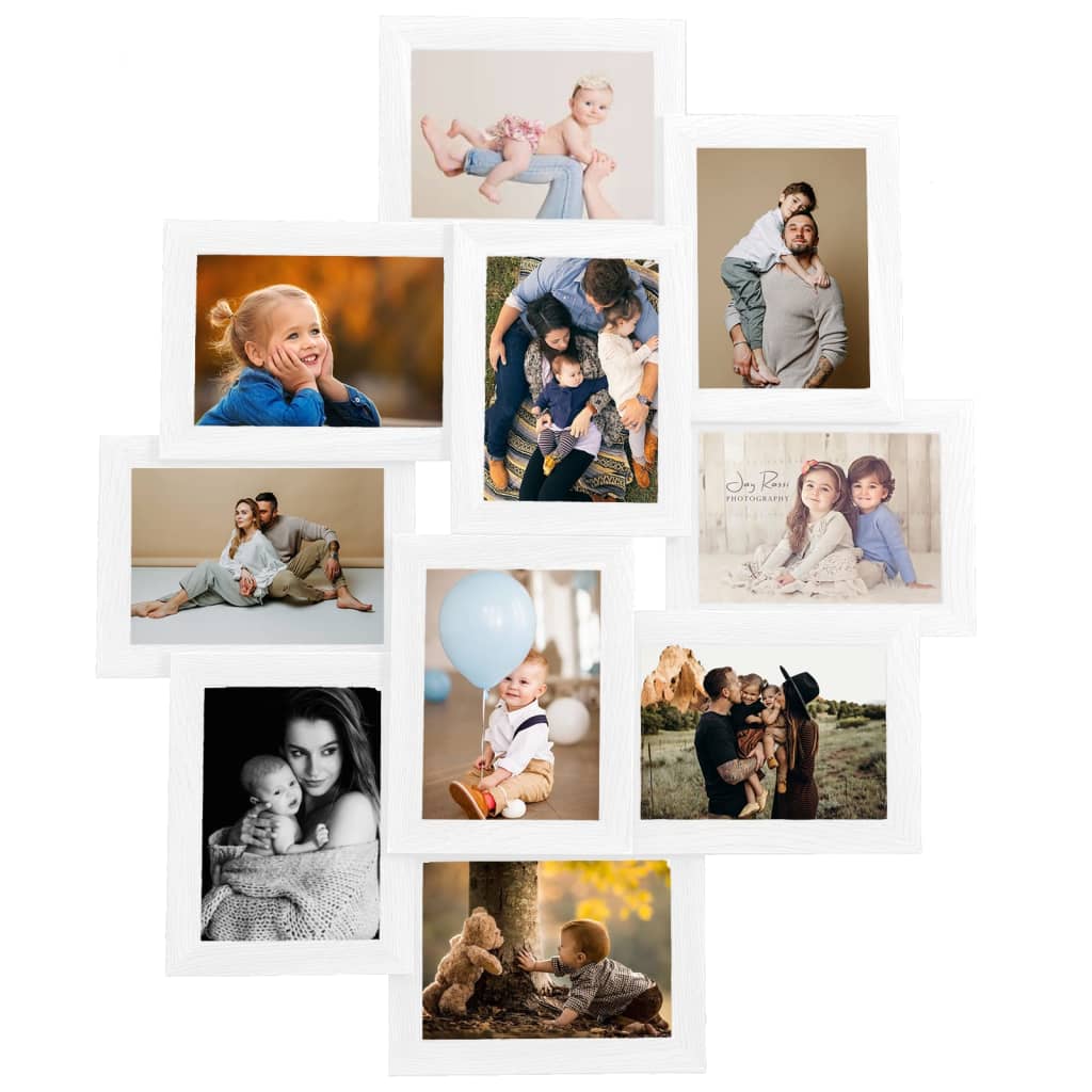 vidaXL Ramă foto colaj, alb, 10 x foto (10x15 cm), MDF vidaXL Ramă foto colaj, alb, 10 x foto (10x15 cm), MDF