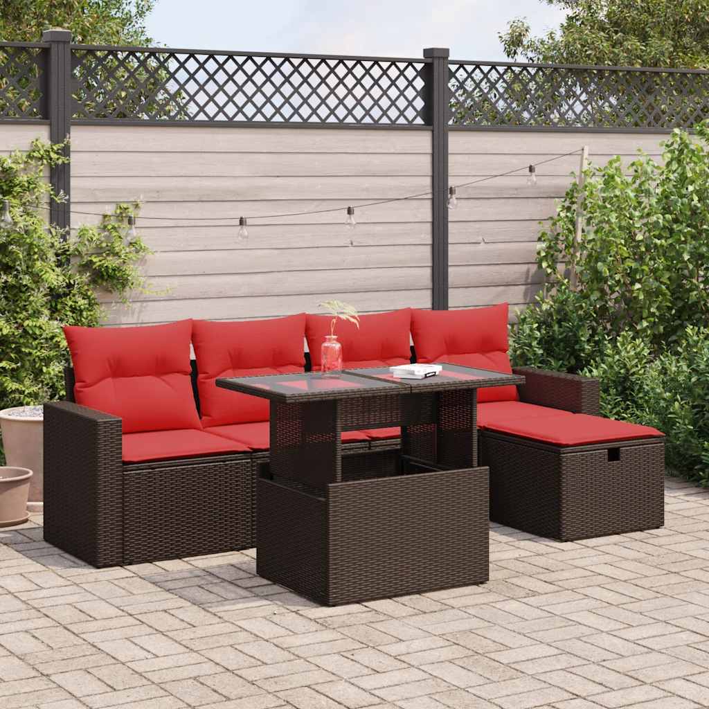vidaXL Set mobilier grădină perne 6 piese maro poliratan/lemn acacia vidaXL Set mobilier grădină perne 6 piese maro poliratan/lemn acacia