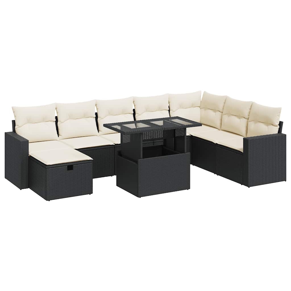 vidaXL Set mobilier de grădină cu perne, 9 piese, negru, poliratan