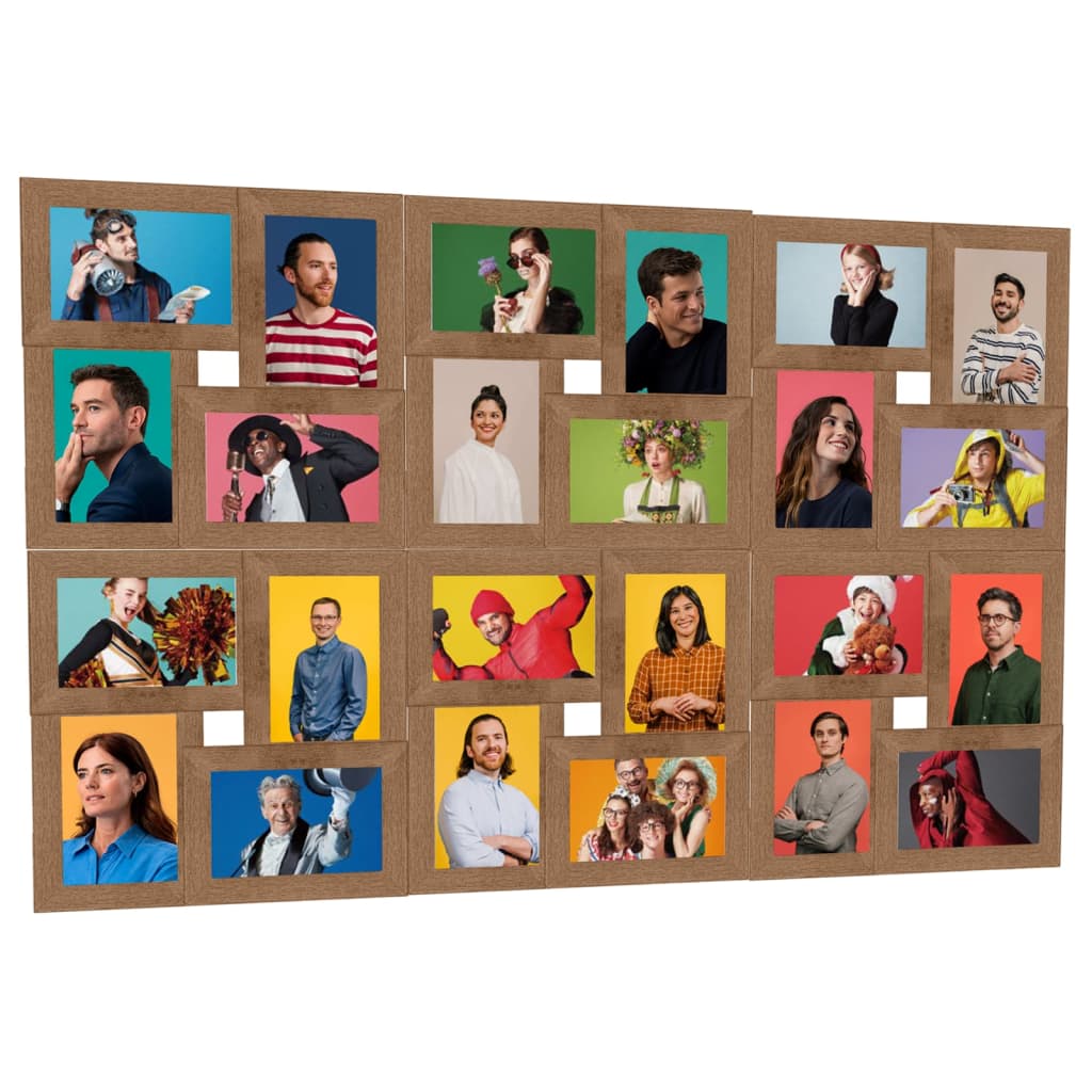 vidaXL Ramă foto colaj, maro deschis, 24 x foto (13x18 cm), MDF vidaXL Ramă foto colaj, maro deschis, 24 x foto (13x18 cm), MDF
