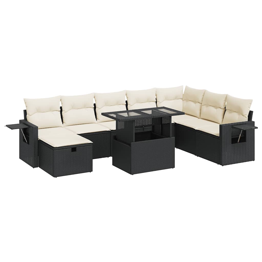 vidaXL Set mobilier de grădină cu perne, 9 piese, negru, poliratan vidaXL Set mobilier de grădină cu perne, 9 piese, negru, poliratan
