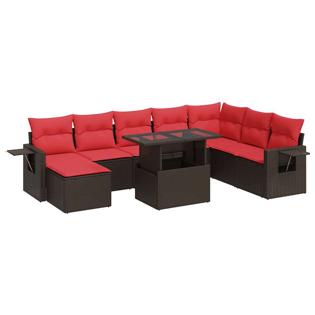 vidaXL Set mobilier grădină perne 9 piese maro poliratan/lemn acacia vidaXL Set mobilier grădină perne 9 piese maro poliratan/lemn acacia