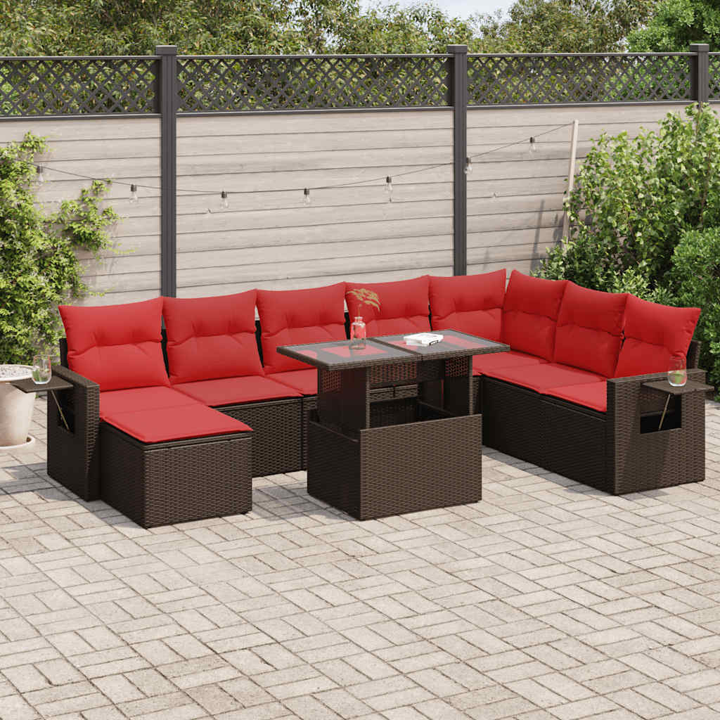 vidaXL Set mobilier grădină perne 9 piese maro poliratan/lemn acacia vidaXL Set mobilier grădină perne 9 piese maro poliratan/lemn acacia