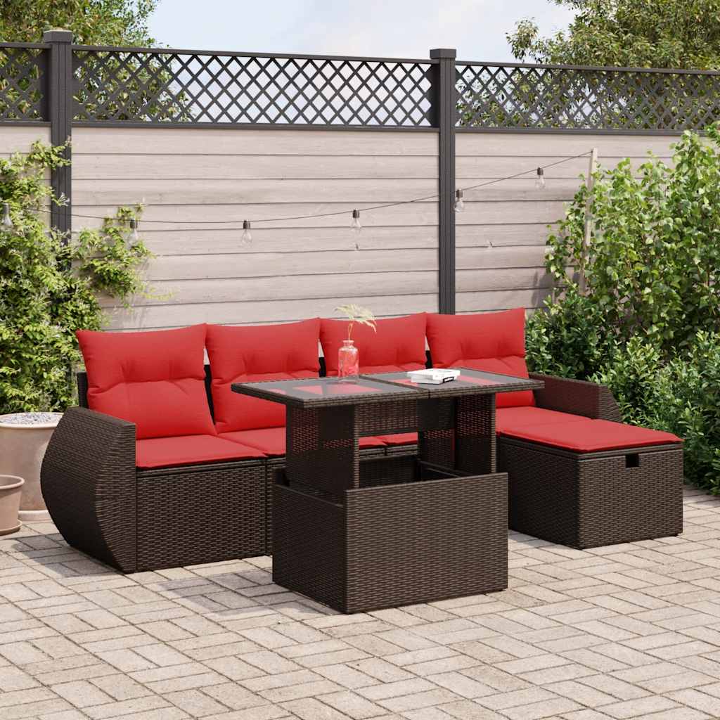 vidaXL Set mobilier grădină perne 6 piese maro poliratan/lemn acacia vidaXL Set mobilier grădină perne 6 piese maro poliratan/lemn acacia