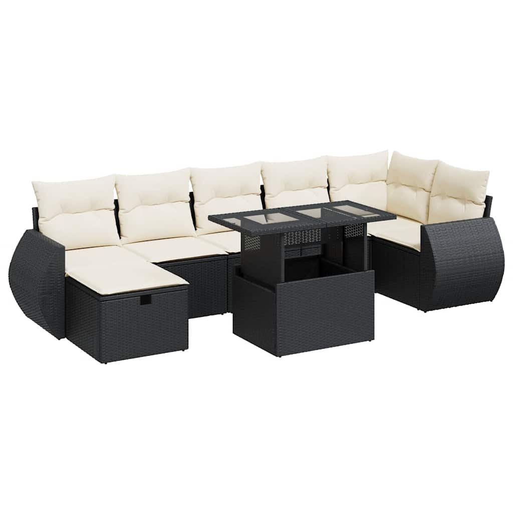 vidaXL Set mobilier de grădină cu perne, 8 piese, negru, poliratan vidaXL Set mobilier de grădină cu perne, 8 piese, negru, poliratan