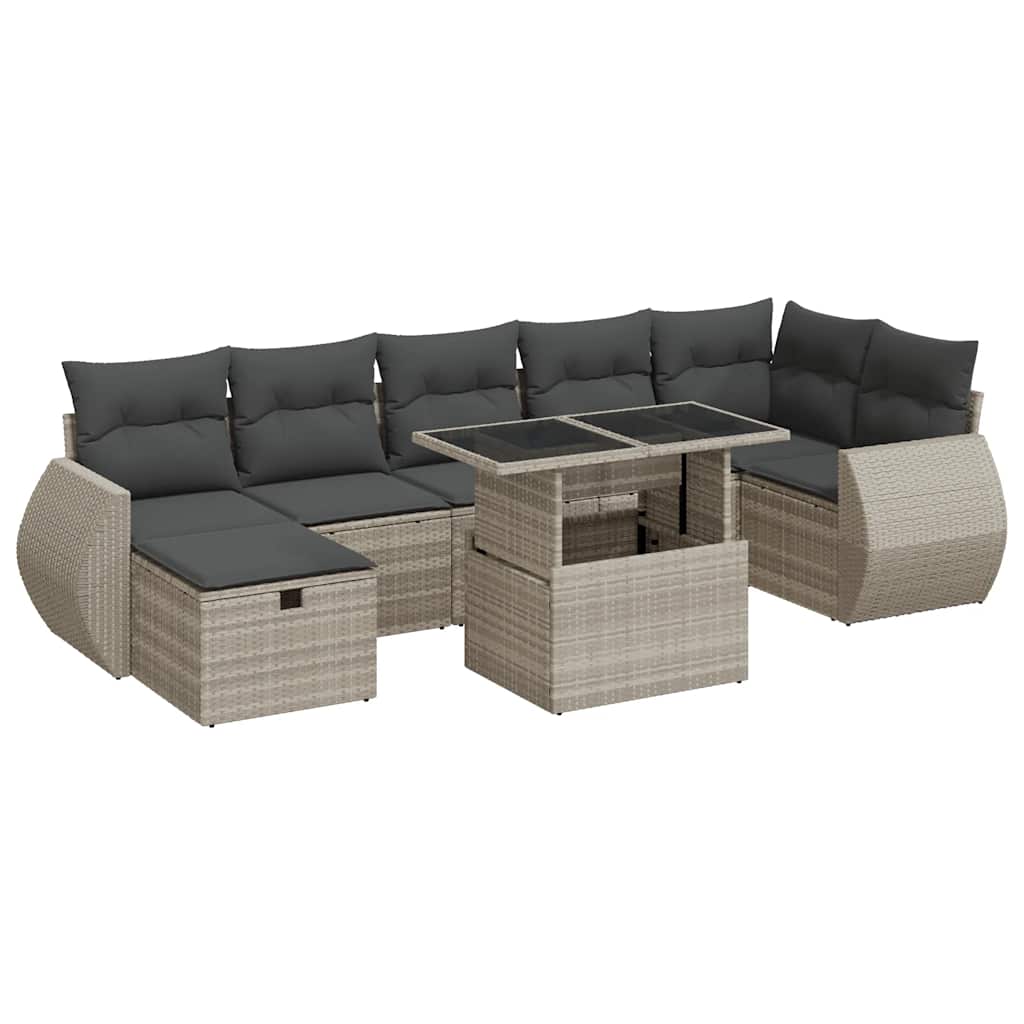 vidaXL Set mobilier de grădină cu perne, 8 piese gri deschis poliratan vidaXL Set mobilier de grădină cu perne, 8 piese gri deschis poliratan