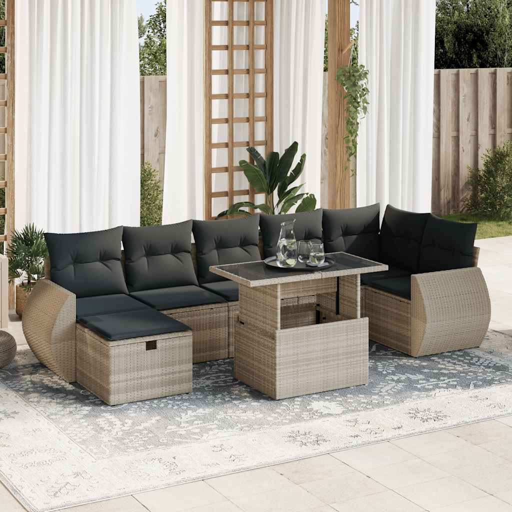 vidaXL Set mobilier de grădină cu perne, 8 piese gri deschis poliratan vidaXL Set mobilier de grădină cu perne, 8 piese gri deschis poliratan