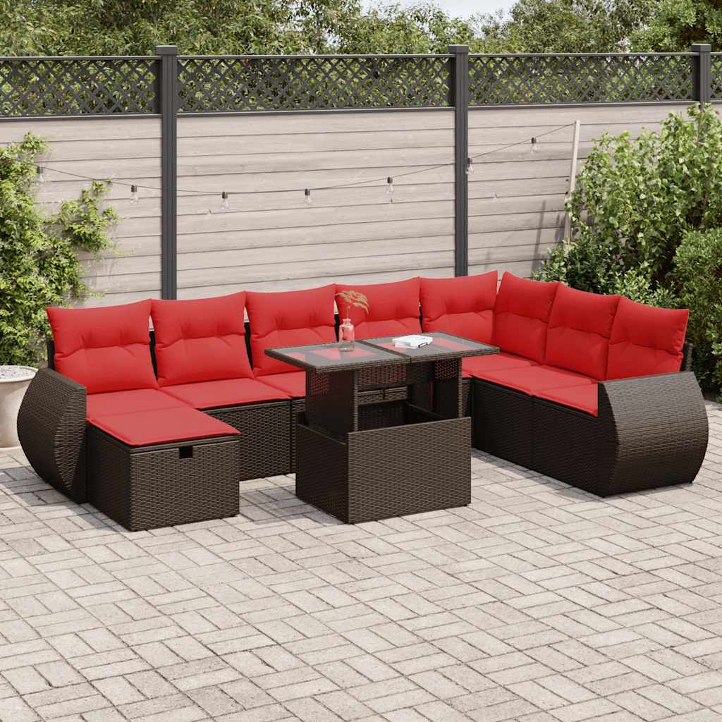 vidaXL Set mobilier grădină perne 9 piese negru poliratan/lemn acacia vidaXL Set mobilier grădină perne 9 piese negru poliratan/lemn acacia