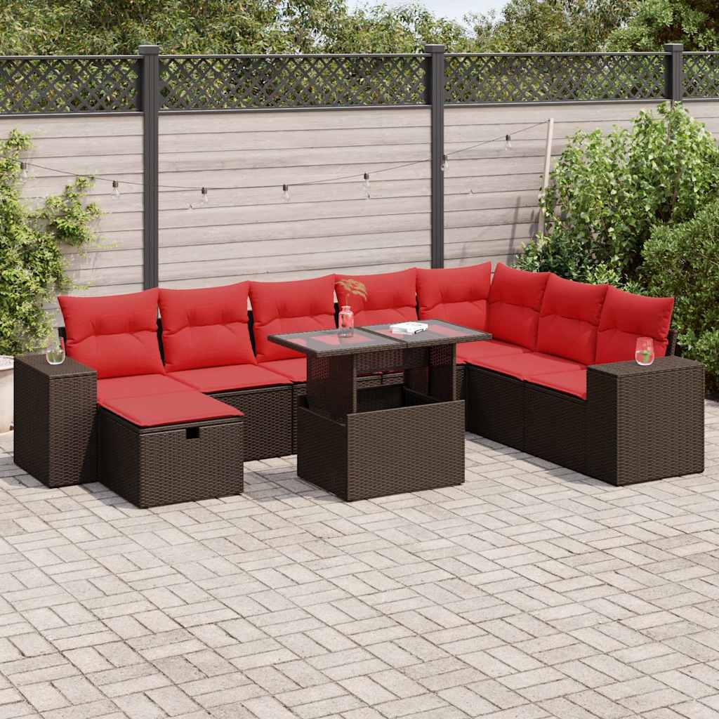 vidaXL Set mobilier grădină perne 9 piese negru poliratan/lemn acacia vidaXL Set mobilier grădină perne 9 piese negru poliratan/lemn acacia