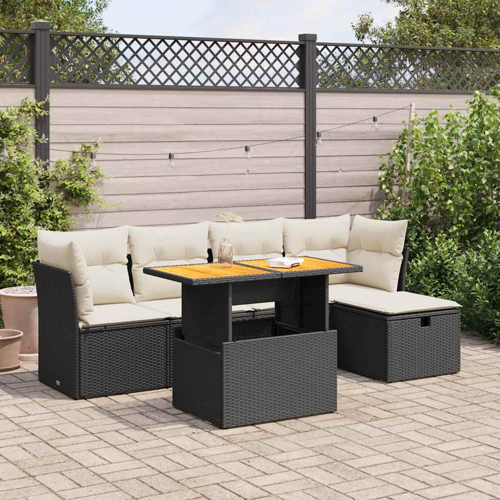 vidaXL Set mobilier grădină perne 6 piese negru poliratan/lemn acacia vidaXL Set mobilier grădină perne 6 piese negru poliratan/lemn acacia
