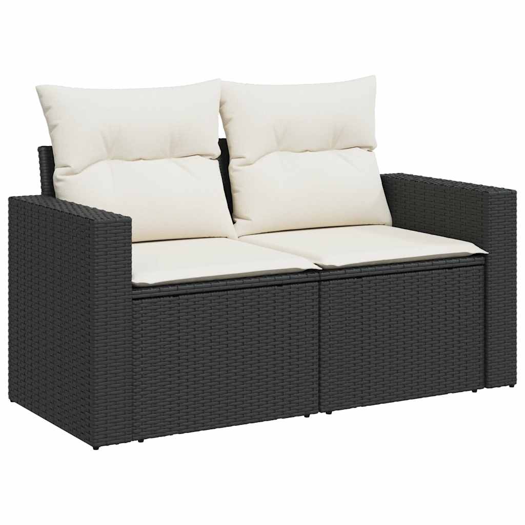 vidaXL Set mobilier grădină perne 8 piese negru, poliratan/lemn acacia