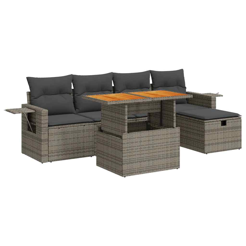 vidaXL Set mobilier grădină cu perne 6 piese gri poliratan/lemn acacia