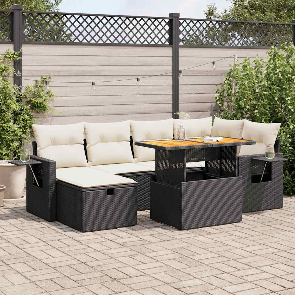 vidaXL Set mobilier grădină perne 8 piese negru, poliratan/lemn acacia vidaXL Set mobilier grădină perne 8 piese negru, poliratan/lemn acacia