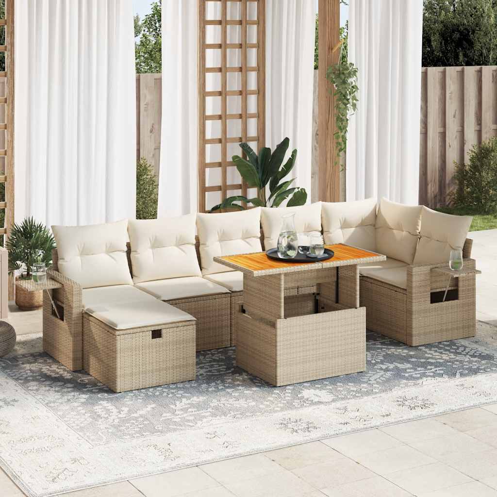 vidaXL Set canapele de grădină cu perne 5 piese bej poliratan/acacia vidaXL Set canapele de grădină cu perne 5 piese bej poliratan/acacia