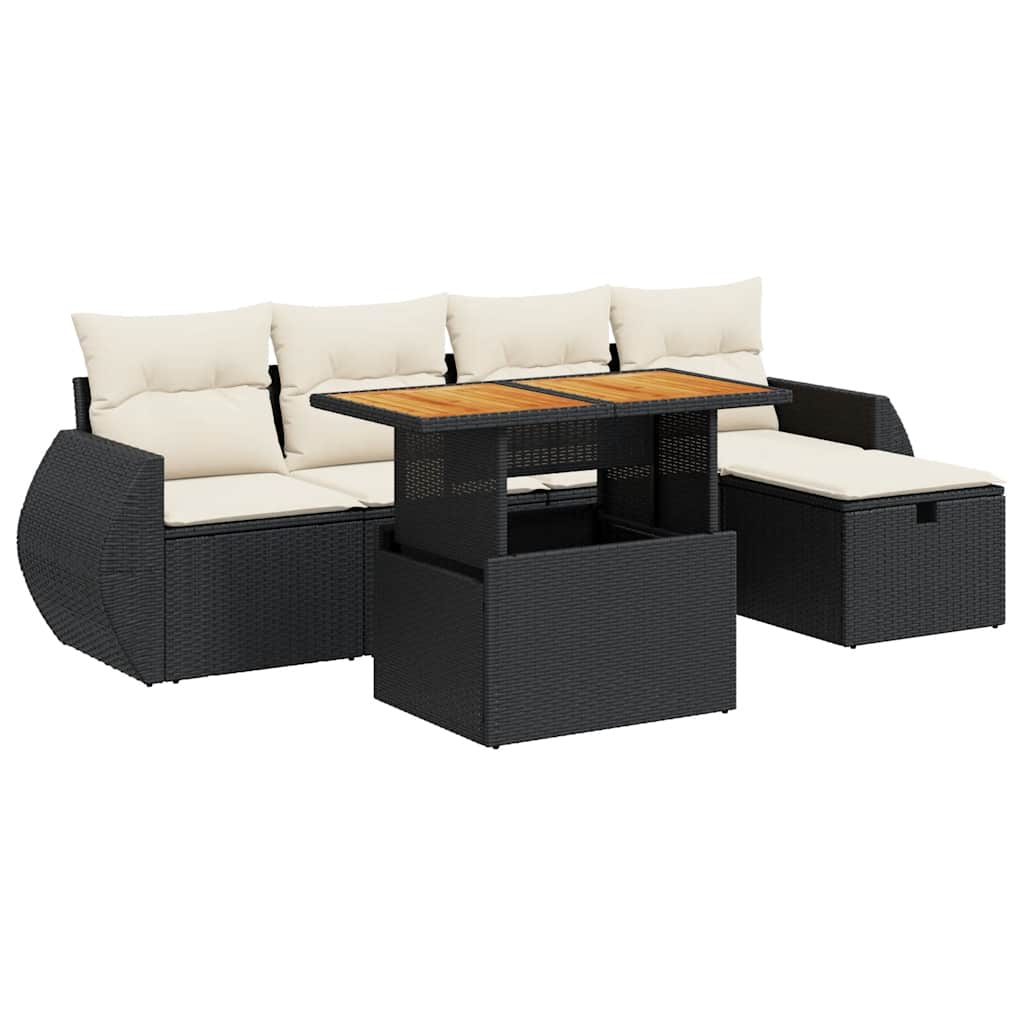 vidaXL Set mobilier grădină perne 6 piese negru poliratan/lemn acacia vidaXL Set mobilier grădină perne 6 piese negru poliratan/lemn acacia
