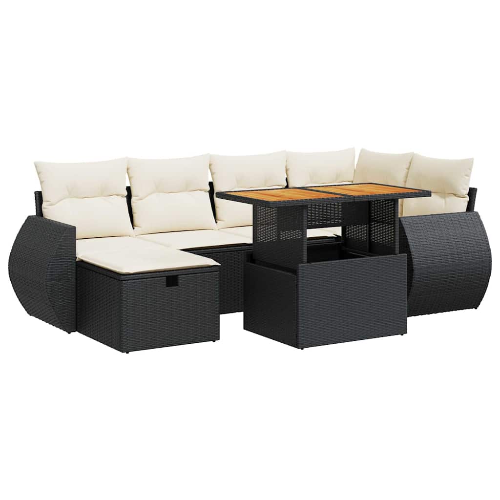 vidaXL Set mobilier grădină perne 8 piese negru, poliratan/lemn acacia vidaXL Set mobilier grădină perne 8 piese negru, poliratan/lemn acacia