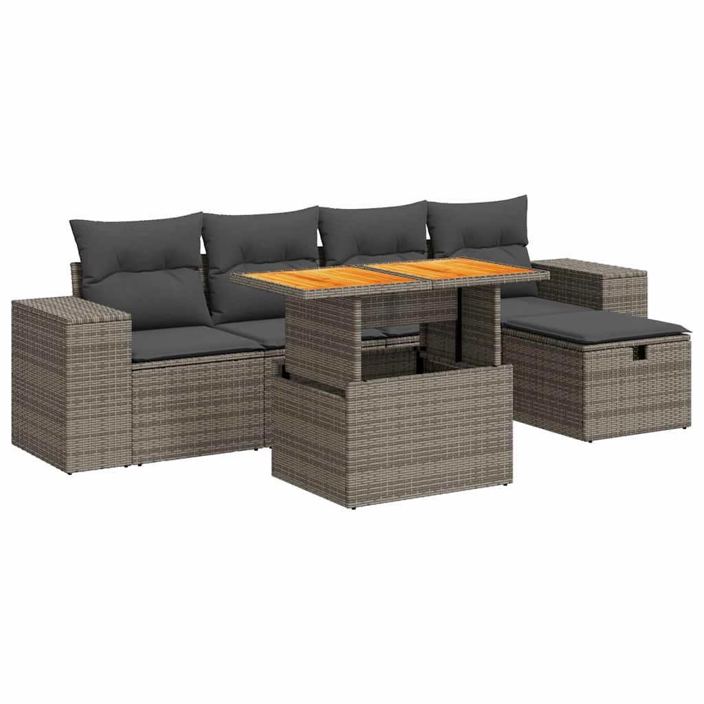 vidaXL Set mobilier grădină cu perne 6 piese gri poliratan/lemn acacia