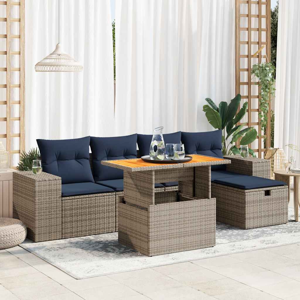 vidaXL Set mobilier grădină perne 6 piese negru poliratan/lemn acacia vidaXL Set mobilier grădină perne 6 piese negru poliratan/lemn acacia
