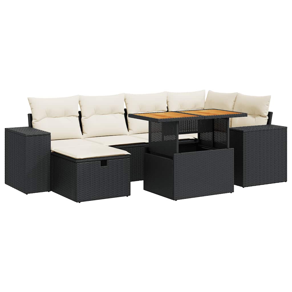 vidaXL Set mobilier grădină perne 8 piese negru, poliratan/lemn acacia vidaXL Set mobilier grădină perne 8 piese negru, poliratan/lemn acacia