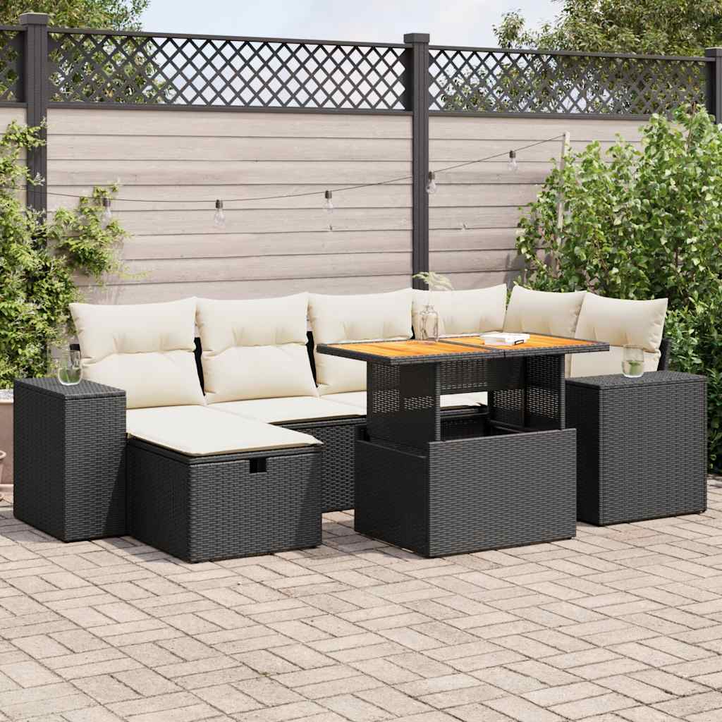 vidaXL Set mobilier grădină perne 8 piese negru, poliratan/lemn acacia vidaXL Set mobilier grădină perne 8 piese negru, poliratan/lemn acacia